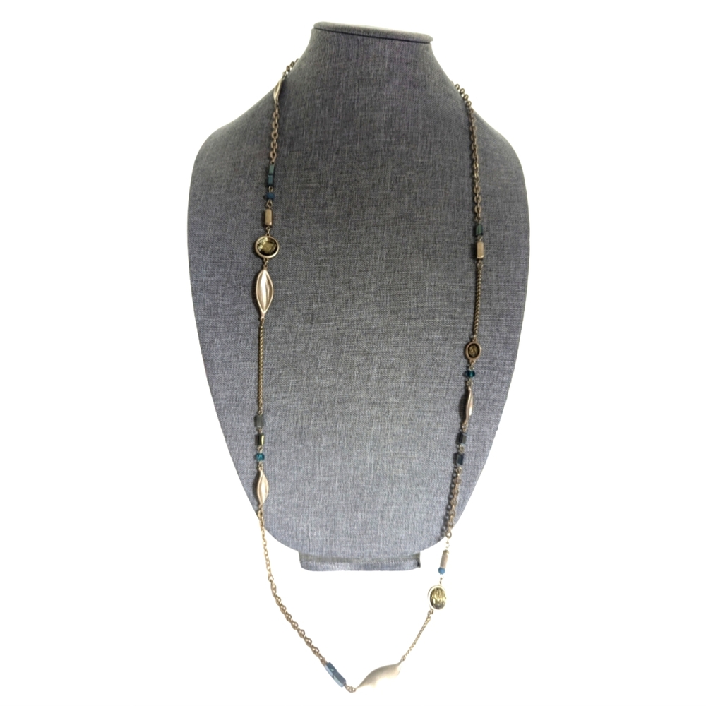 Lane Bryant Trendy Long Gold Tone Faceted Beaded Boho Festival Necklace